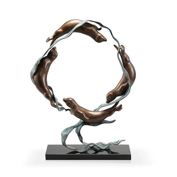 Sea Otter Spectacle Sculpture on Marble Base playful marine mammals